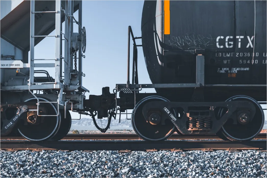Detail Freight Train Carrying Containers On Track Number 8