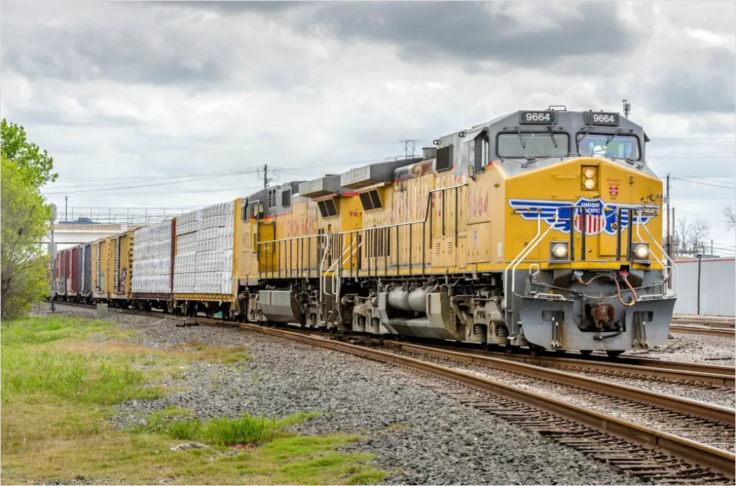 Detail Freight Train Carrying Containers On Track Number 9