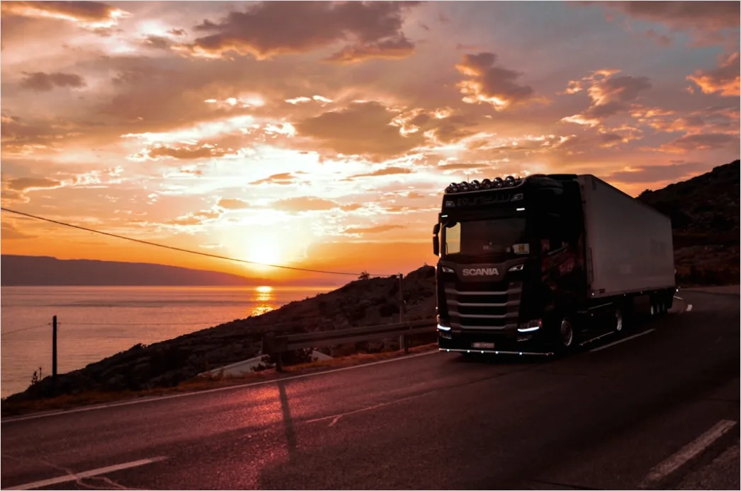 Detail Freight Truck On Highway Sunset Landscape Number 2