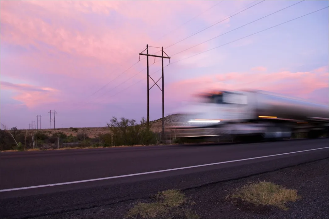 Detail Freight Truck On Highway Sunset Landscape Number 11