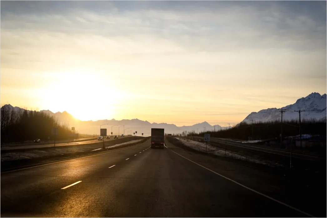Detail Freight Truck On Highway Sunset Landscape Number 12