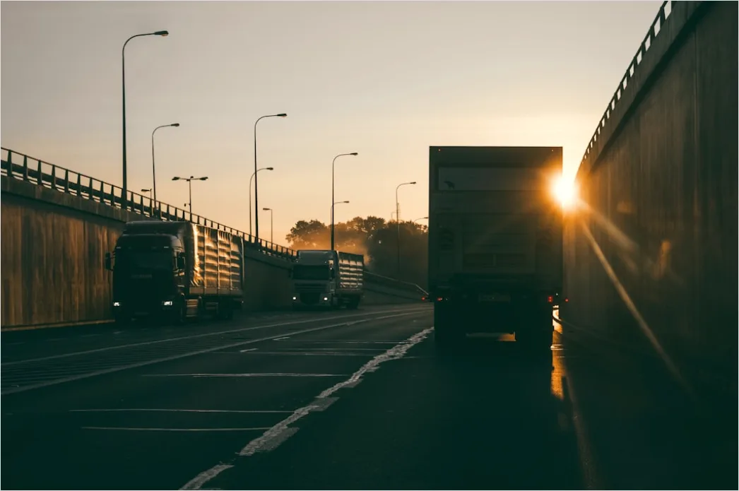 Detail Freight Truck On Highway Sunset Landscape Number 13