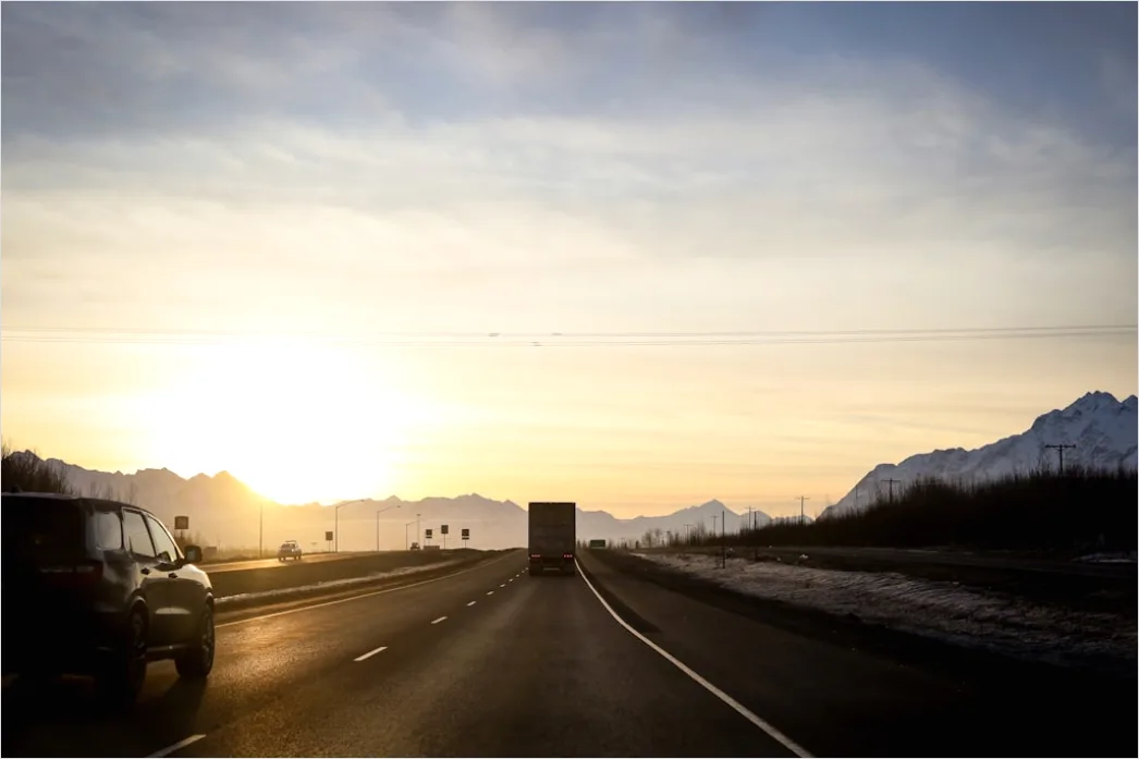Detail Freight Truck On Highway Sunset Landscape Number 14