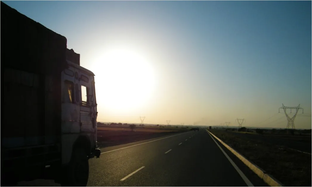 Detail Freight Truck On Highway Sunset Landscape Number 15