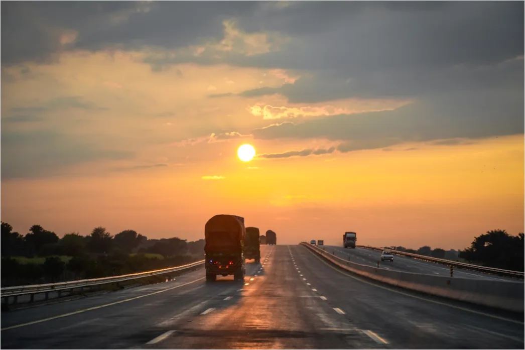 Detail Freight Truck On Highway Sunset Landscape Number 17