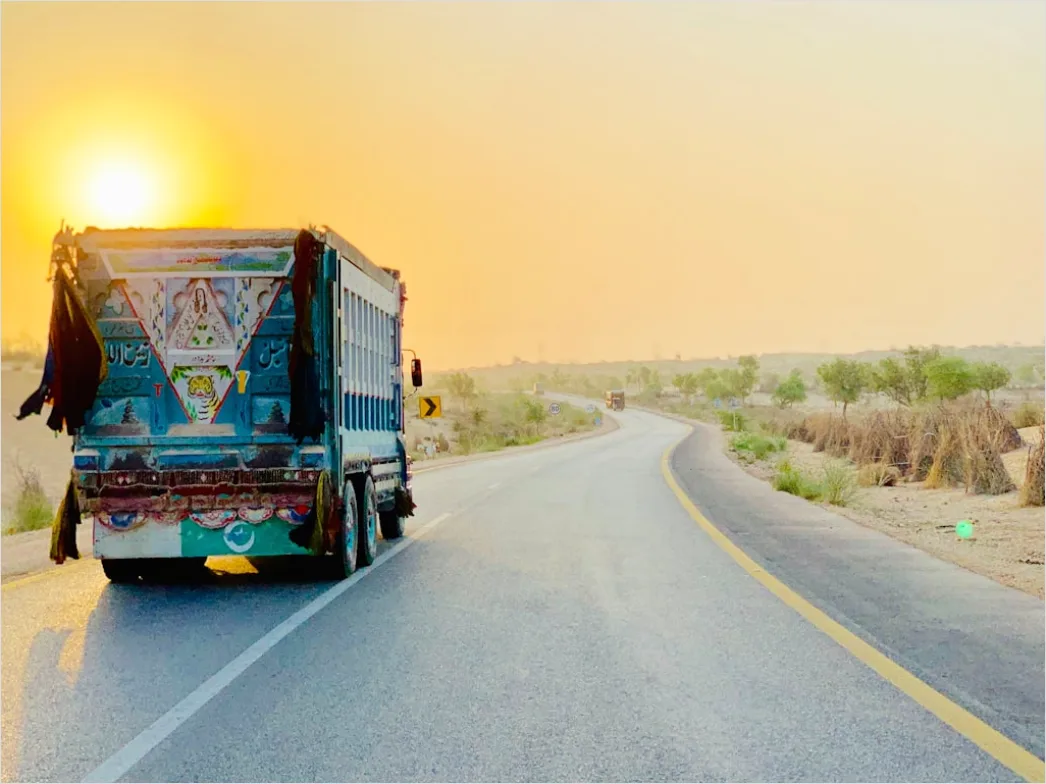 Detail Freight Truck On Highway Sunset Landscape Number 18