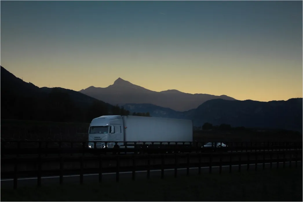 Detail Freight Truck On Highway Sunset Landscape Number 19