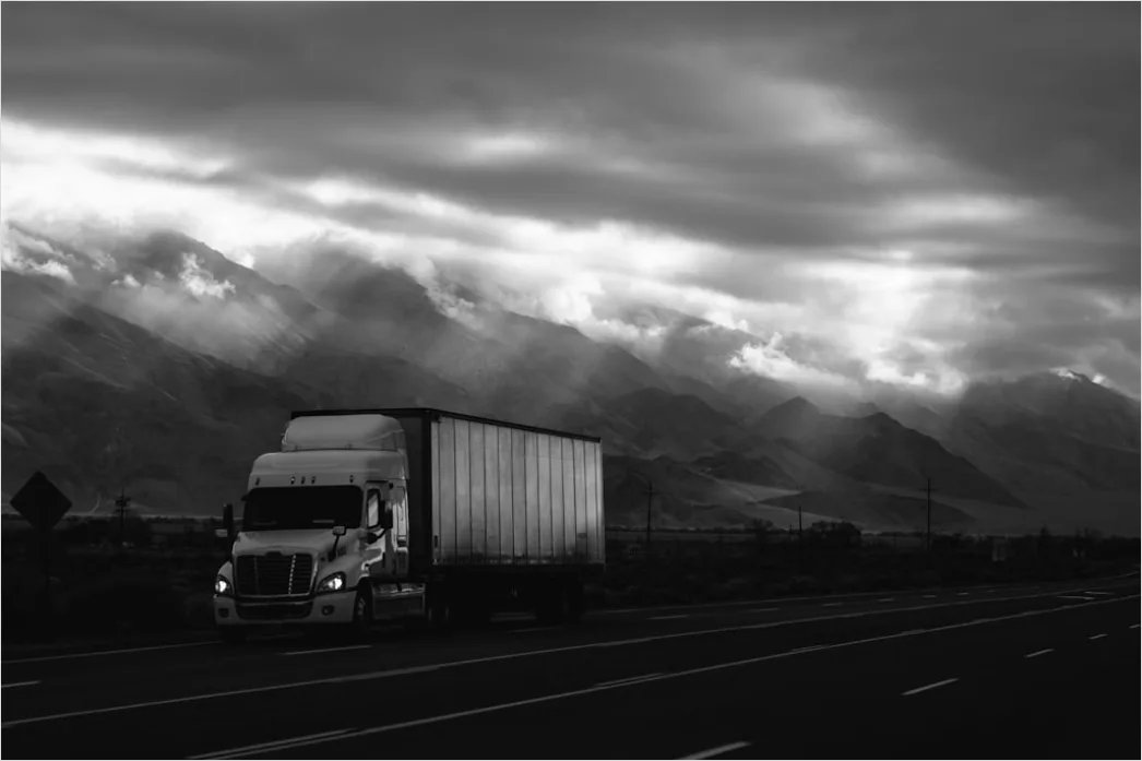 Detail Freight Truck On Highway Sunset Landscape Number 3