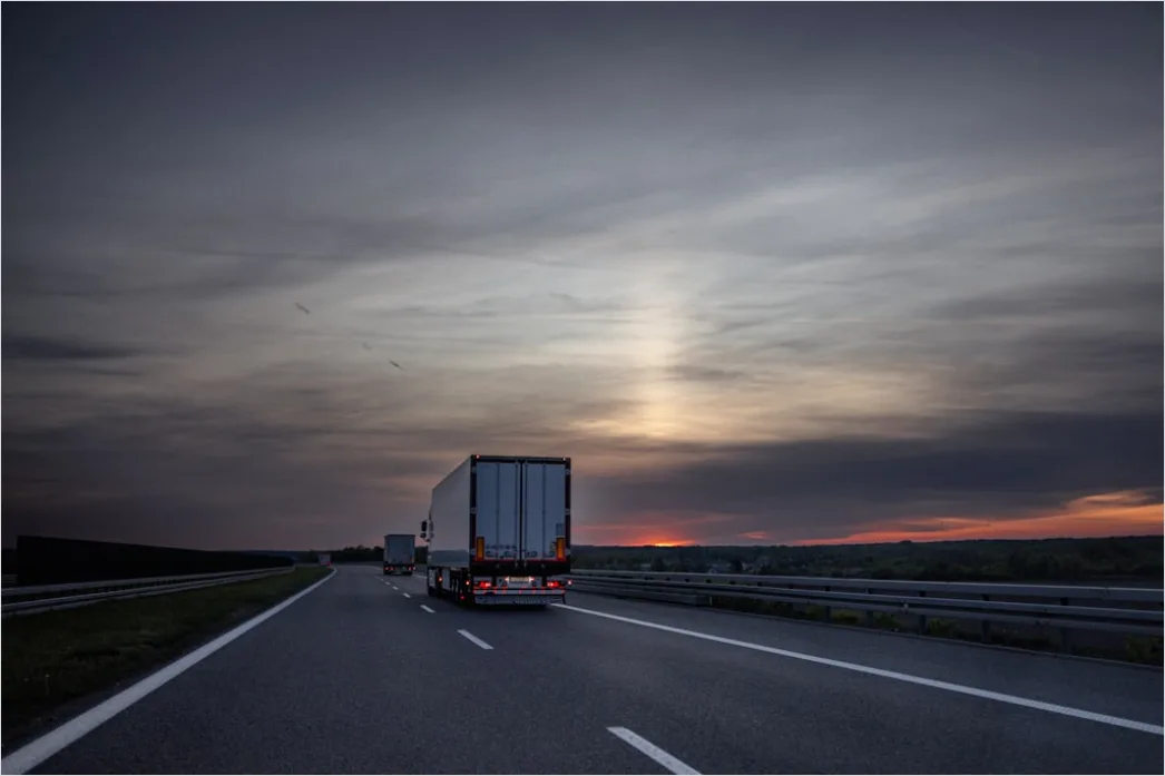 Detail Freight Truck On Highway Sunset Landscape Number 5
