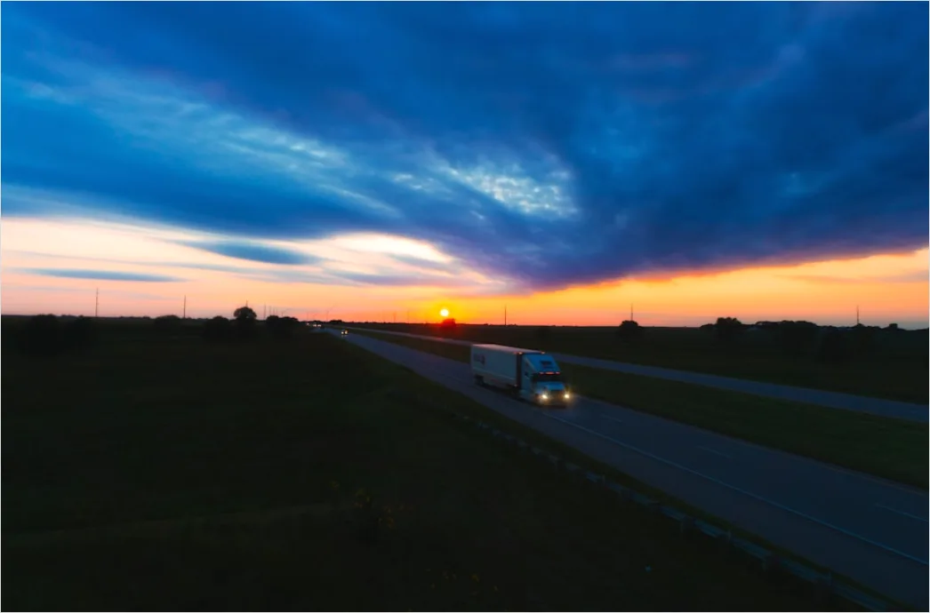 Detail Freight Truck On Highway Sunset Landscape Number 8