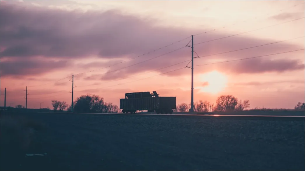 Detail Freight Truck On Highway Sunset Landscape Number 9