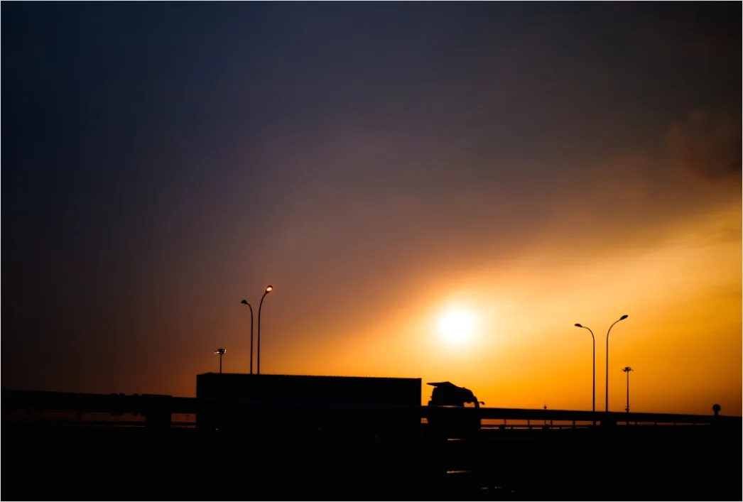 Detail Freight Truck On Highway Sunset Landscape Number 10