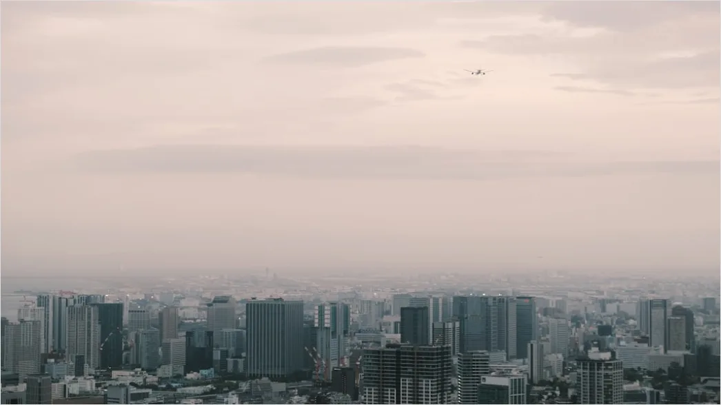 Helicopter Flying Over City Skyline Aerial View 1684
