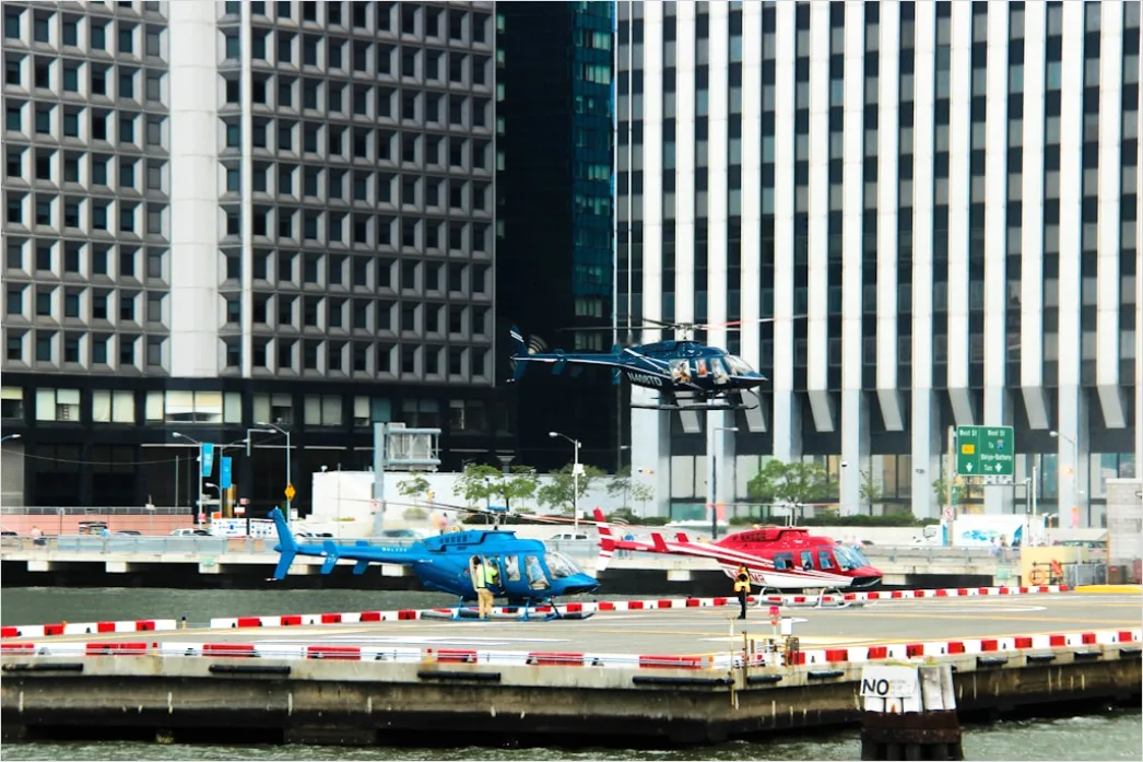 Detail Helicopter Flying Over City Skyline Aerial View Number 3