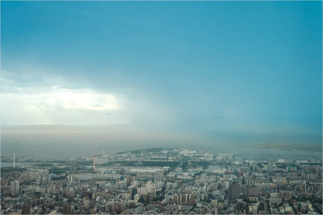 Detail Helicopter Flying Over City Skyline Aerial View Number 6