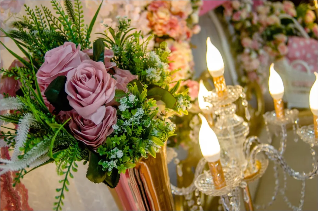 Detail Hochzeit Tischdekoration Elegant Kerzen Blumen Number 19
