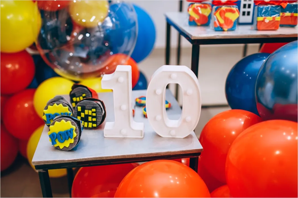 Detail Kindergeburtstag Dekoration Bunt Luftballons Tisch Number 5