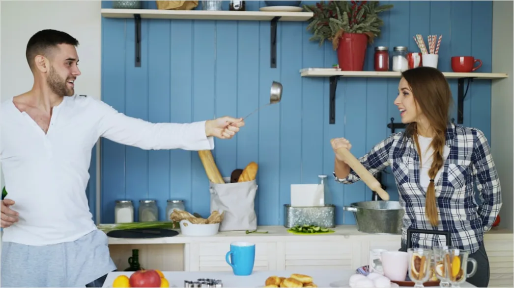 Detail Lifestyle Portrait Couple Cooking Together Kitchen Number 13