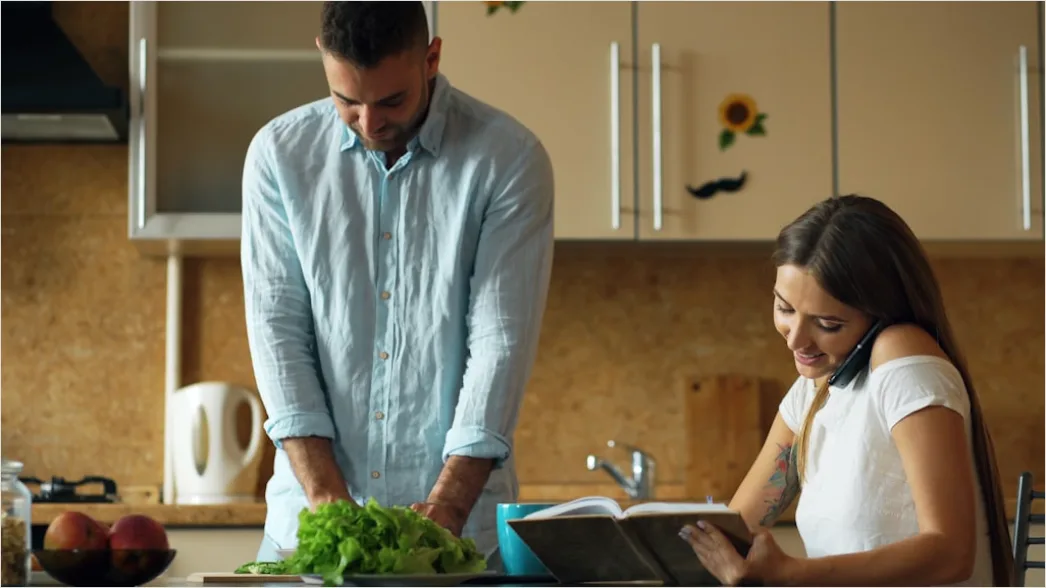 Detail Lifestyle Portrait Couple Cooking Together Kitchen Number 17