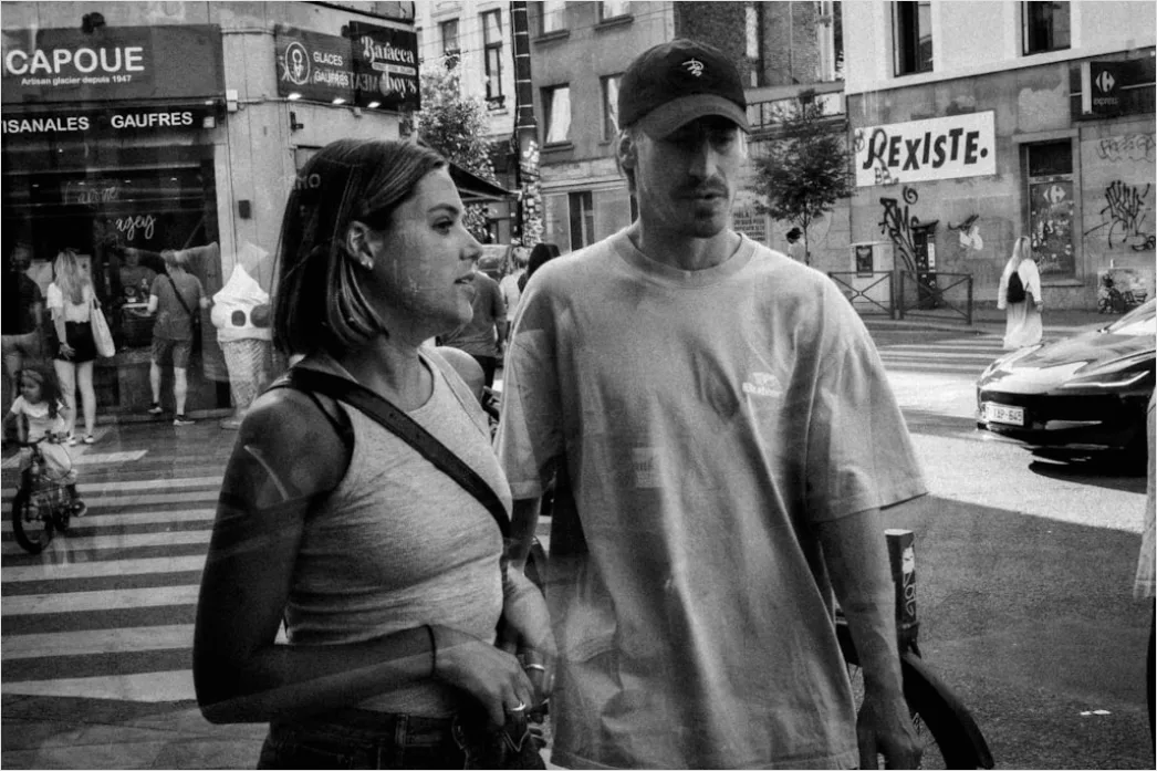 Lifestyle Portrait Couple Walking City Street Candid 6787