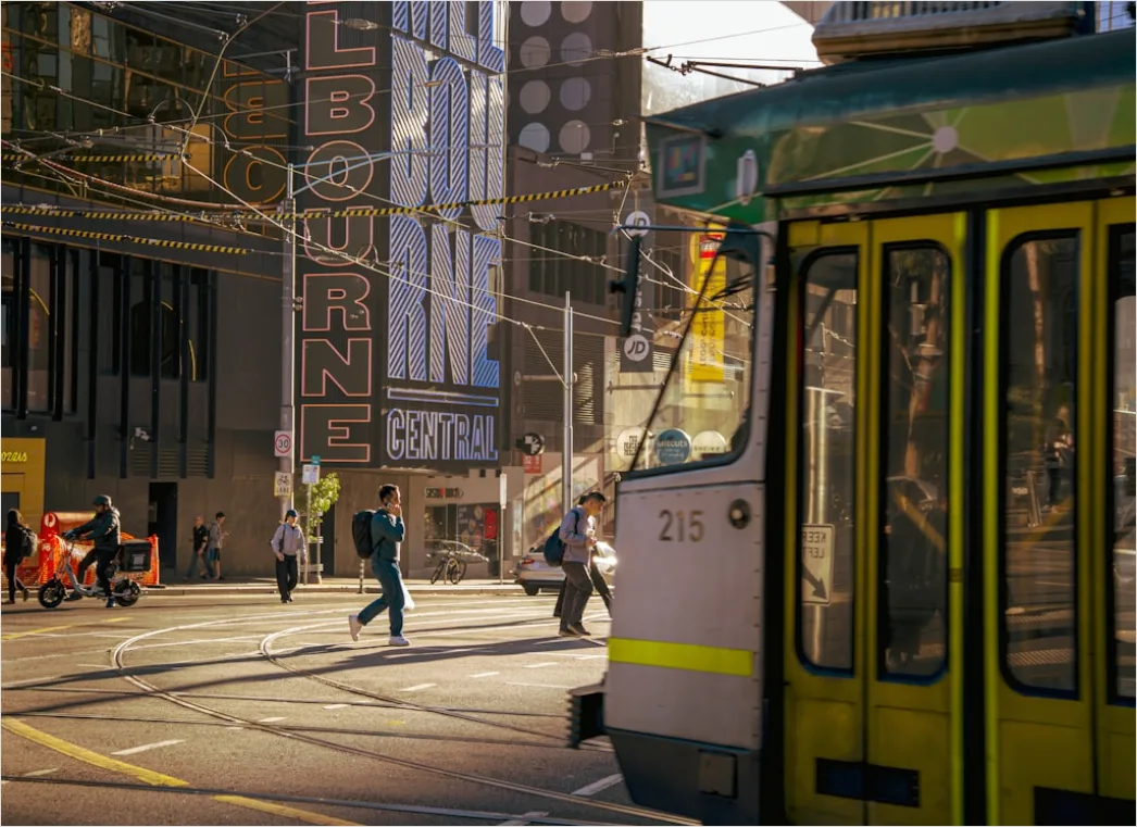 Detail Light Rail Tram Moving Through City Center Number 18
