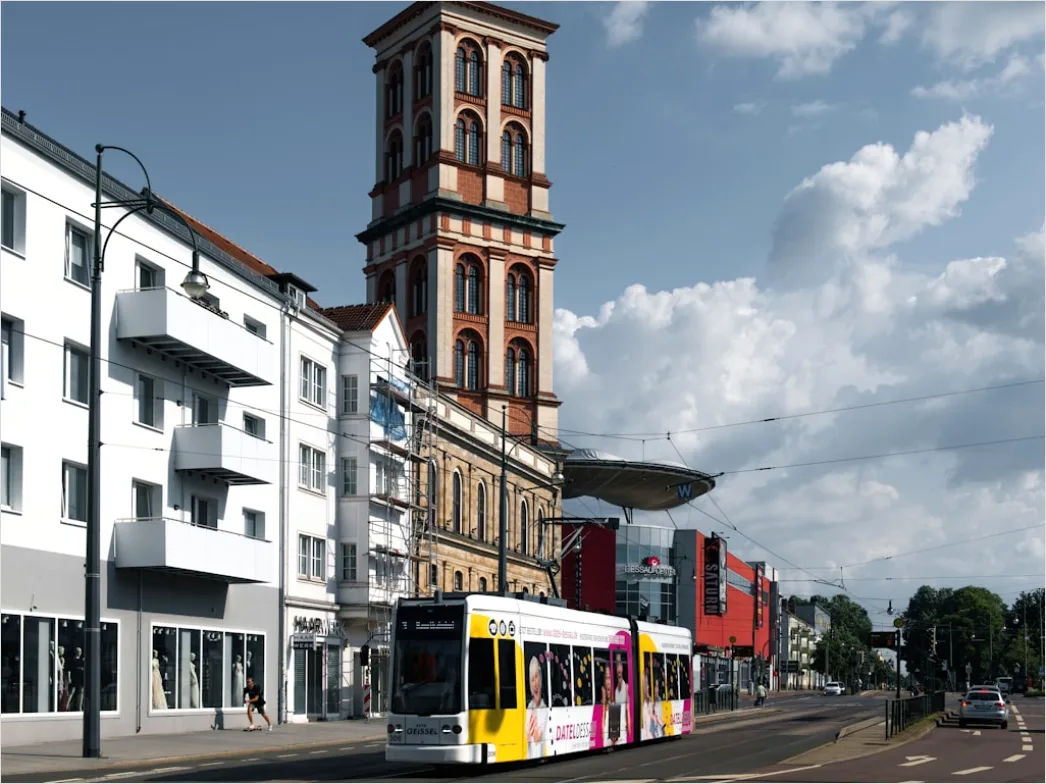 Detail Light Rail Tram Moving Through City Center Number 20
