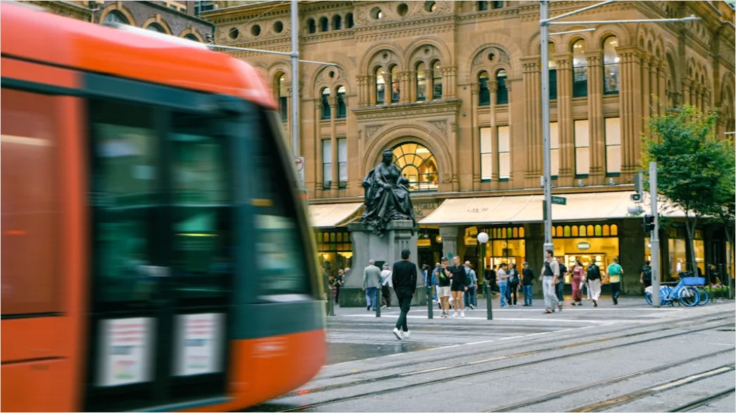 Detail Light Rail Tram Moving Through City Center Number 4