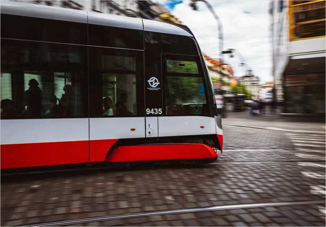 Detail Light Rail Tram Moving Through City Center Number 5