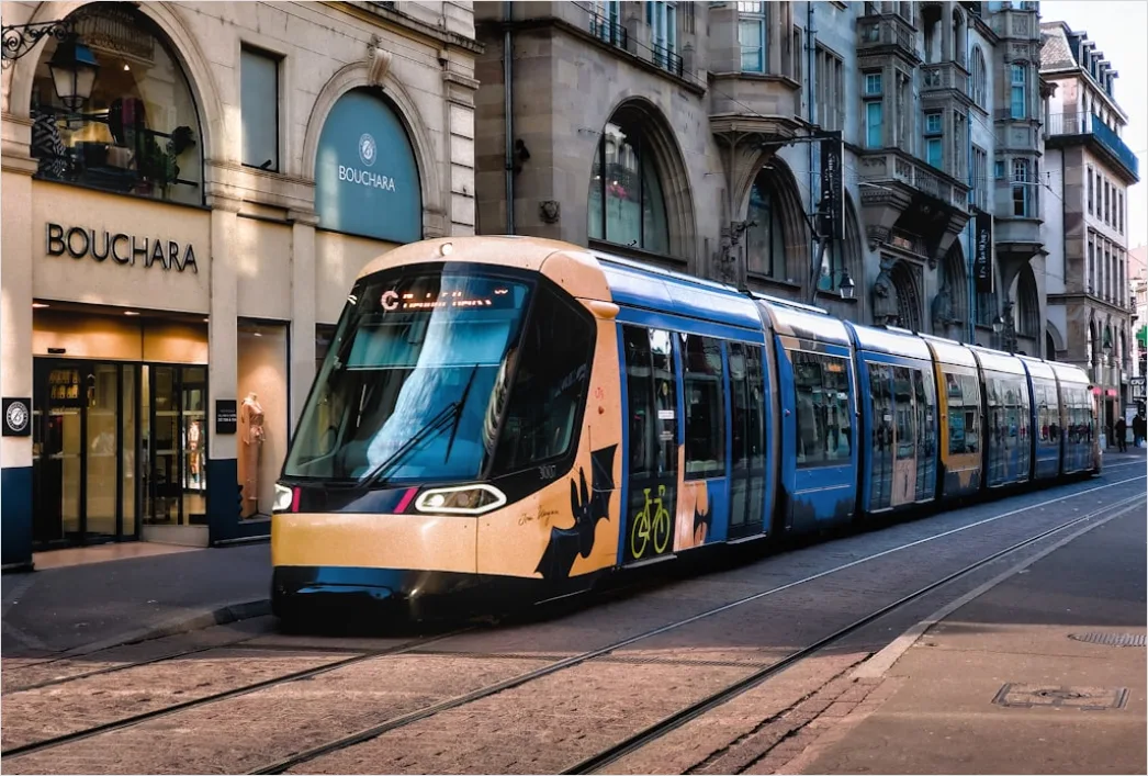 Detail Light Rail Tram Moving Through City Center Number 6