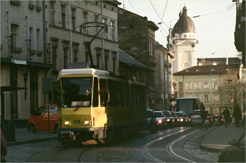 Detail Light Rail Tram Moving Through City Center Number 7