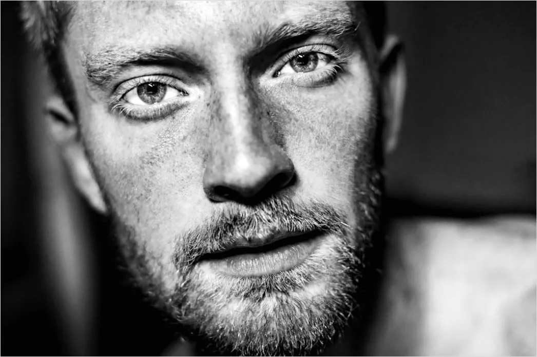 Detail Man Portrait Serious Expression Black And White Number 12