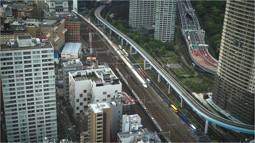 Detail Monorail System Futuristic City Aerial View Number 2