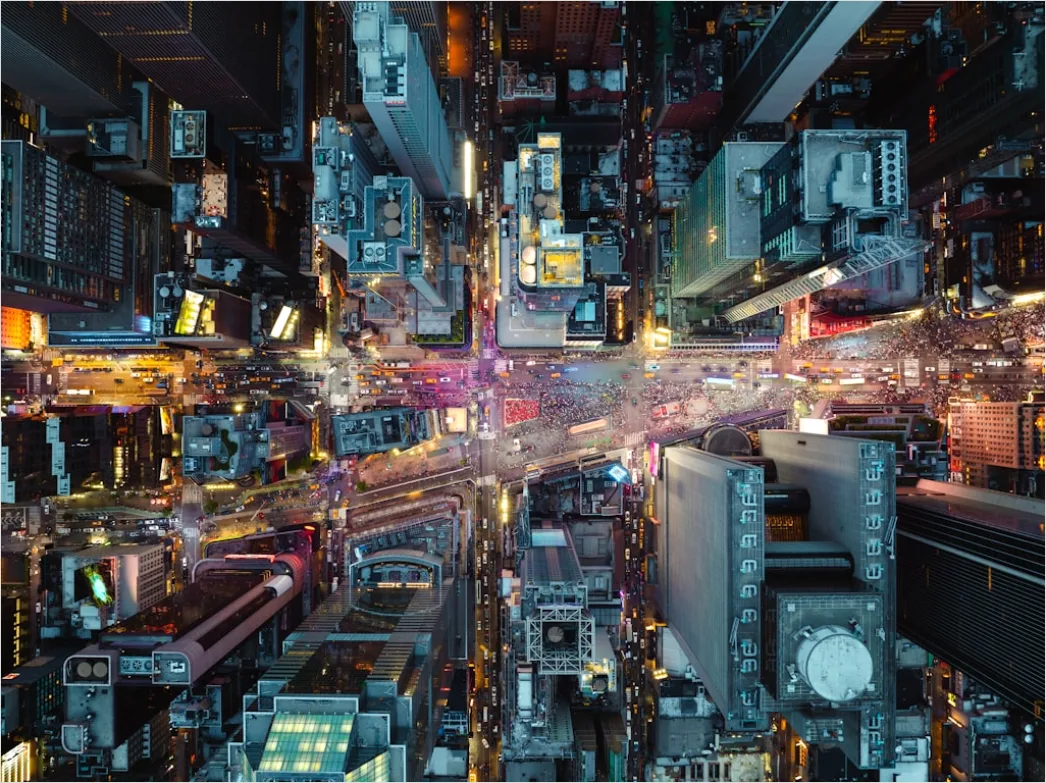 Detail Monorail System Futuristic City Aerial View Number 13
