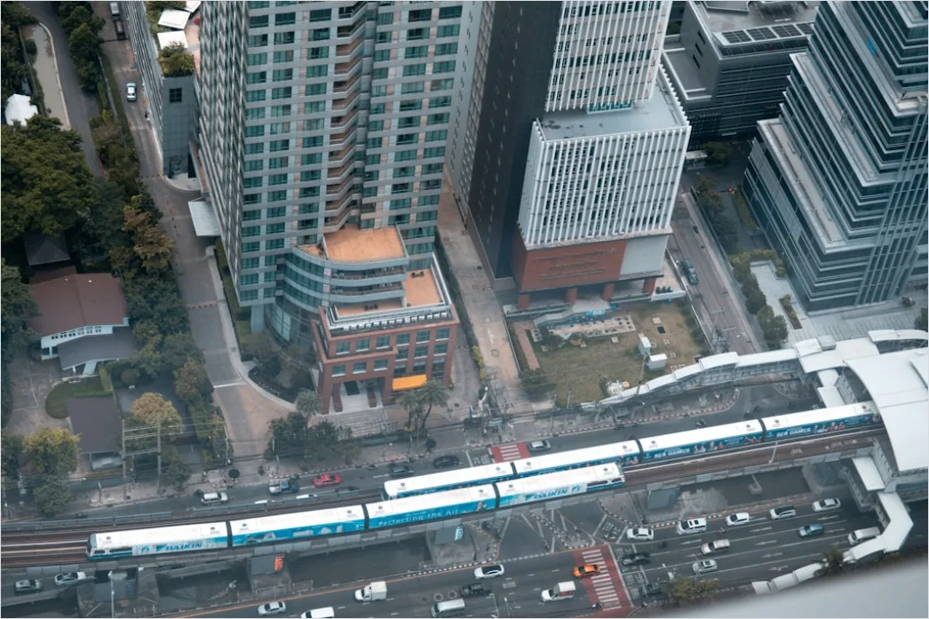 Detail Monorail System Futuristic City Aerial View Number 16