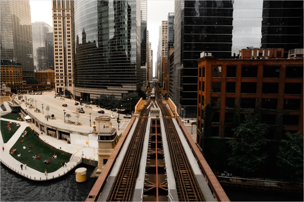 Detail Monorail System Futuristic City Aerial View Number 17