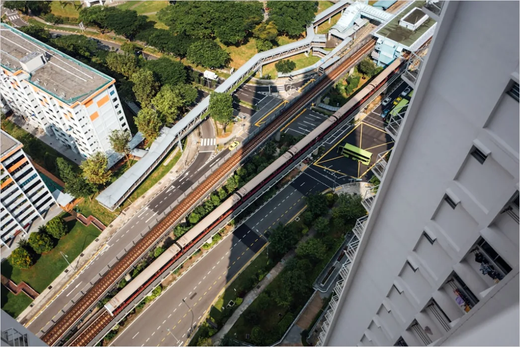 Detail Monorail System Futuristic City Aerial View Number 8