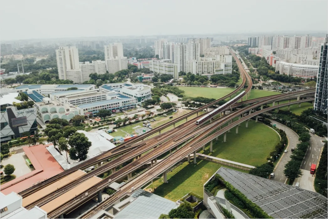 Detail Monorail System Futuristic City Aerial View Number 10