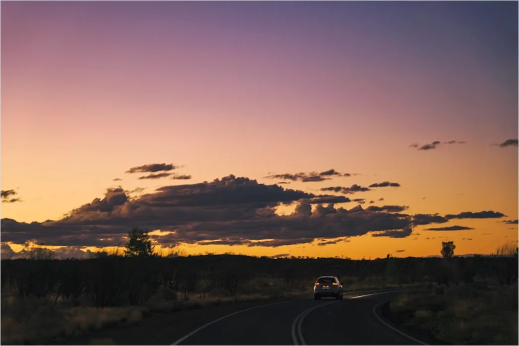 Detail Motorcycle On Open Highway Sunset Landscape Number 2