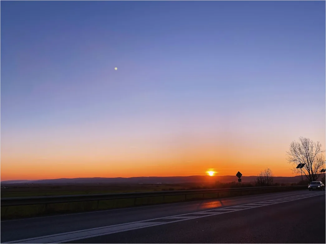 Detail Motorcycle On Open Highway Sunset Landscape Number 16