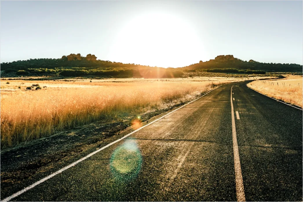 Detail Motorcycle On Open Highway Sunset Landscape Number 19