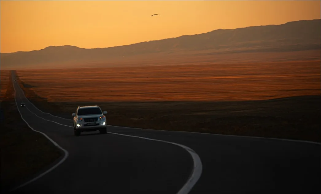 Detail Motorcycle On Open Highway Sunset Landscape Number 20