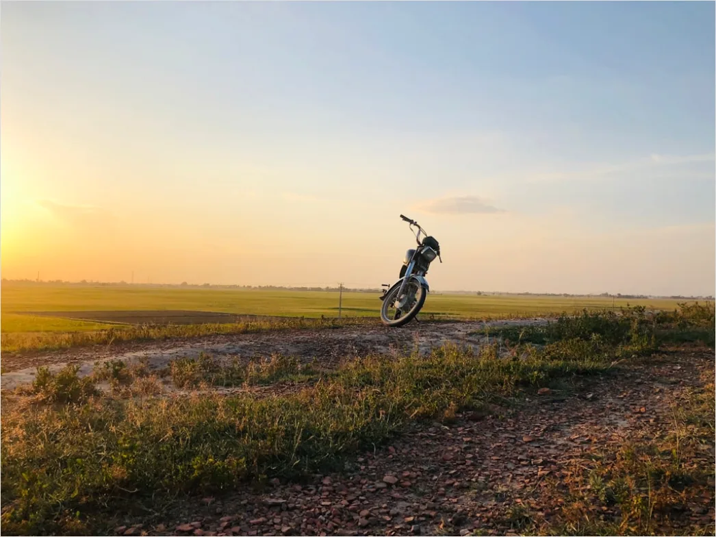 Detail Motorcycle On Open Highway Sunset Landscape Number 5