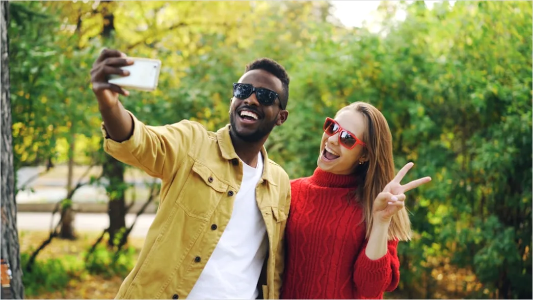 Detail Multiracial Couple Portrait Happy Smiling Outdoor Number 3