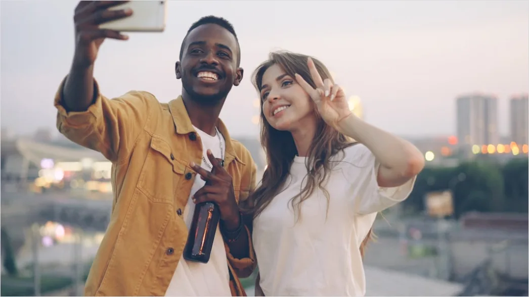 Detail Multiracial Couple Portrait Happy Smiling Outdoor Number 6