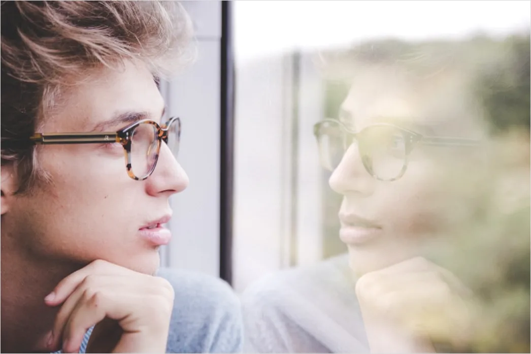 Portrait Man Thinking Pensive Expression Window 8291