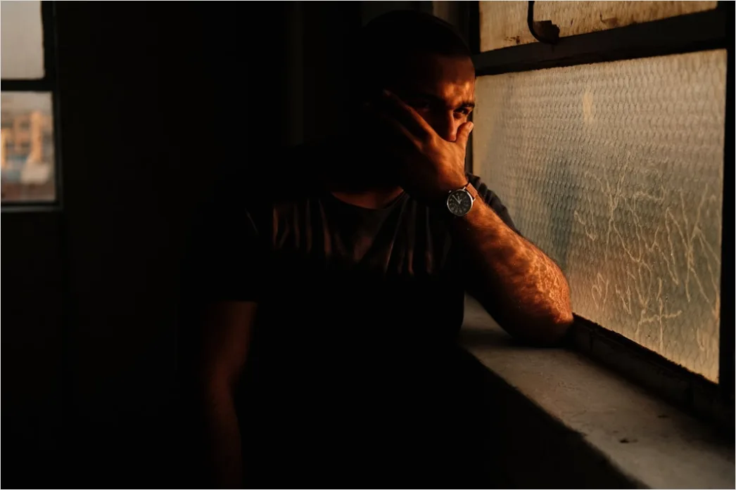 Detail Portrait Man Thinking Pensive Expression Window Number 6