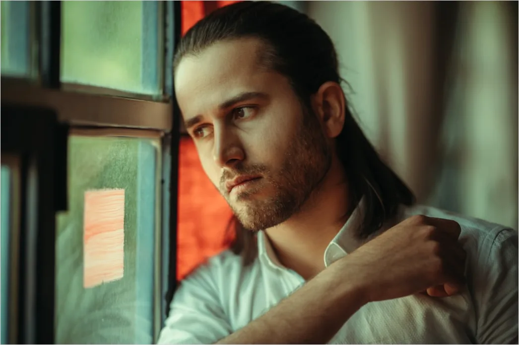 Detail Portrait Man Thinking Pensive Expression Window Number 8