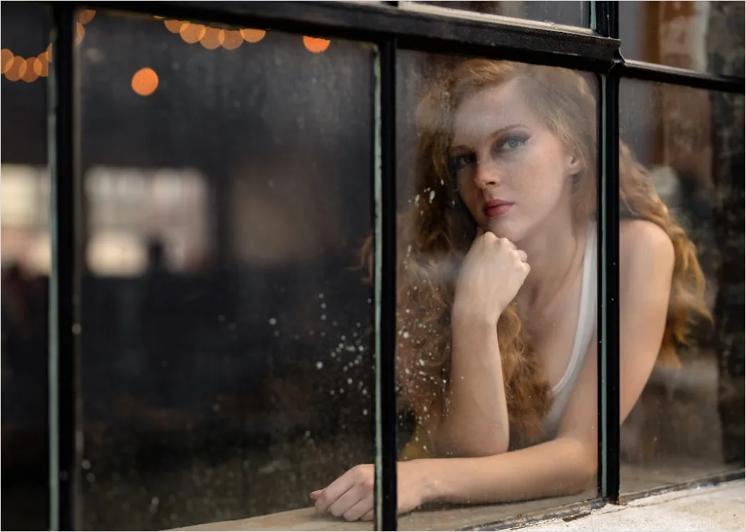 Portrait Woman Nostalgic Thoughtful Expression Window 54ce