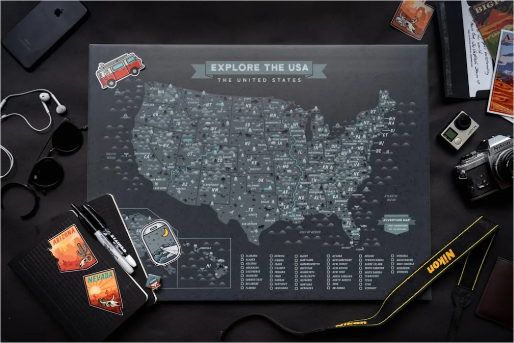 Road Trip Flat Lay Map Coffee Car Keys 6b7c