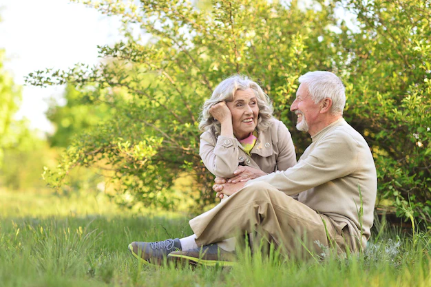 Detail Senior Couple Portrait Happy Smiling Outdoor Number 2